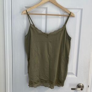 Olive Green Lace Trim Cami Top Plus size X